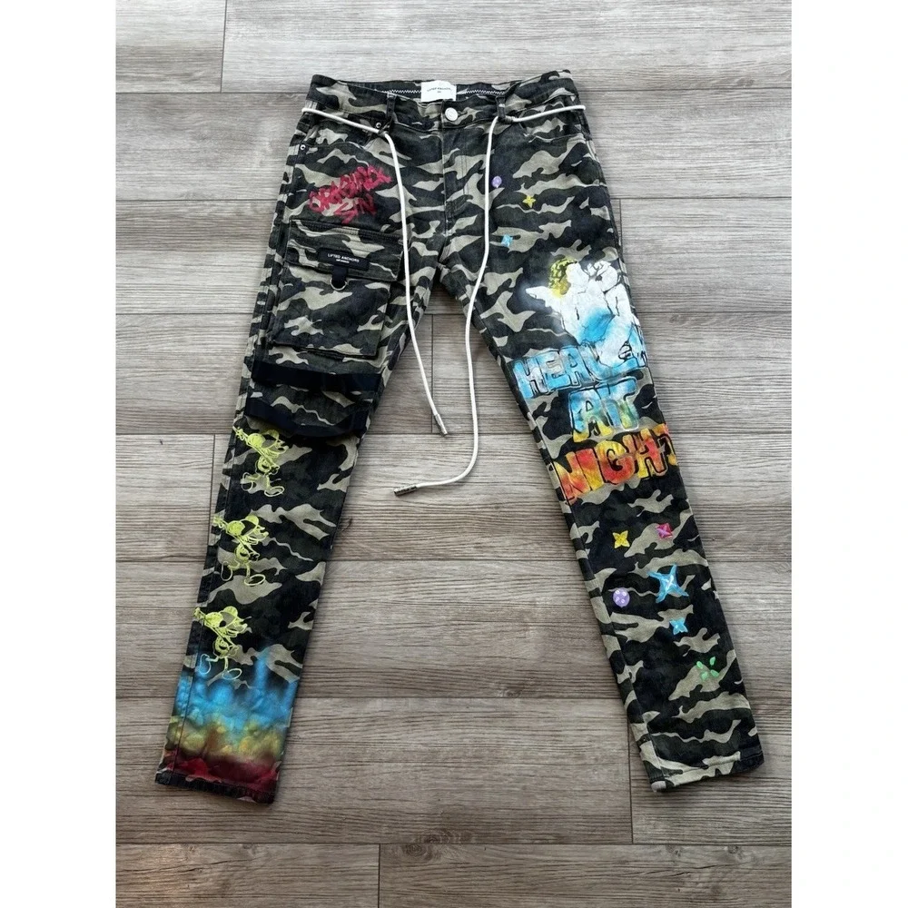 Lifted Anchors Custom Graphic Camo Cargo Men's Pants Size 34 Streetwear LA